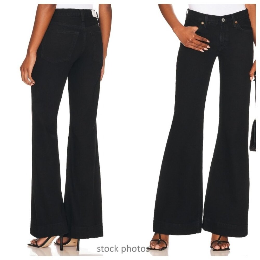 RE/DONE 70s Low Rise Bell Bottom Jeans Size 24 Black Mega Flare NWT - Picture 1 of 12